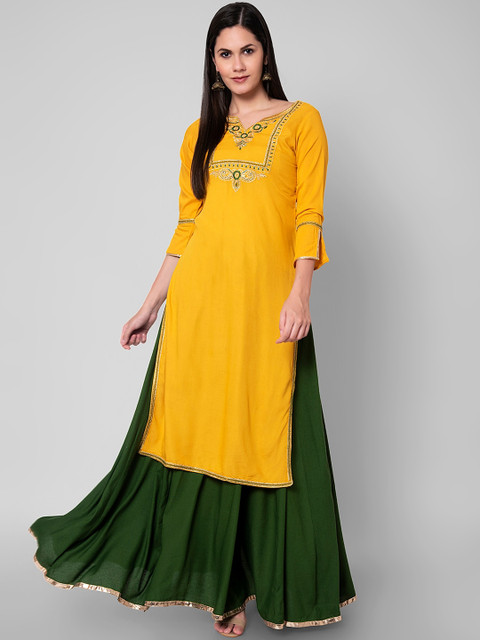 KALINI Women Yellow Kurta with Skirt