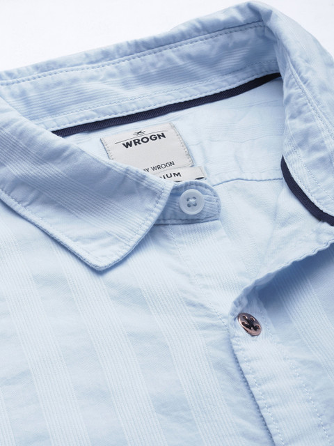 WROGN Men Blue Striped Textured Slim Fit Casual Shirt - Image 2