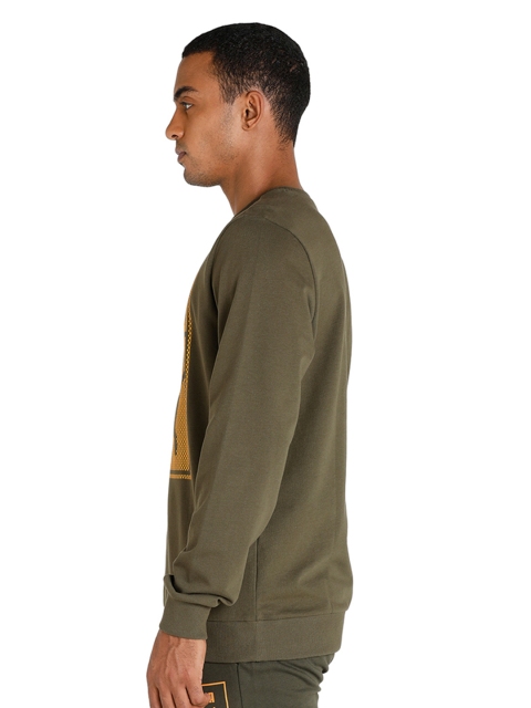 Puma Men Olive Green Brand Logo Printed Graphic Crew Pullover Sweatshirt - Image 4