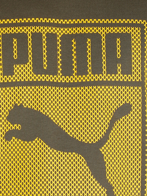 Puma Men Olive Green Brand Logo Printed Graphic Crew Pullover Sweatshirt - Image 2