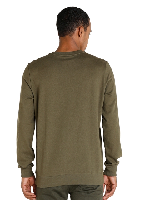 Puma Men Olive Green Brand Logo Printed Graphic Crew Pullover Sweatshirt - Image 5