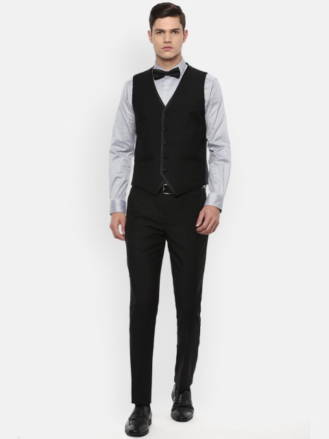 Louis Philippe Gods & Kings Men Black Checked Slim-Fit Single-Breasted Formal Three-Piece Suit