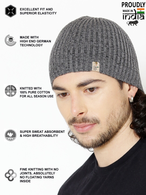 Bharatasya Men Grey Cotton Knitted Gym Beanie - Image 7