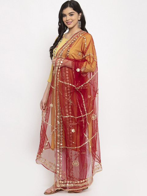 Clora Creation Red & Gold-Toned Ethnic Motifs Dupatta with Gotta Patti - Image 3