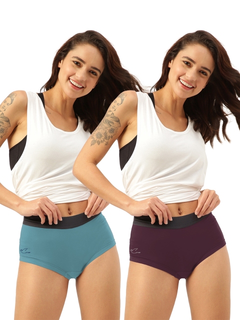 FREECULTR Women Blue & Burgundy Pack of 2 Anti Bacterial Micro Modal Boxer Briefs