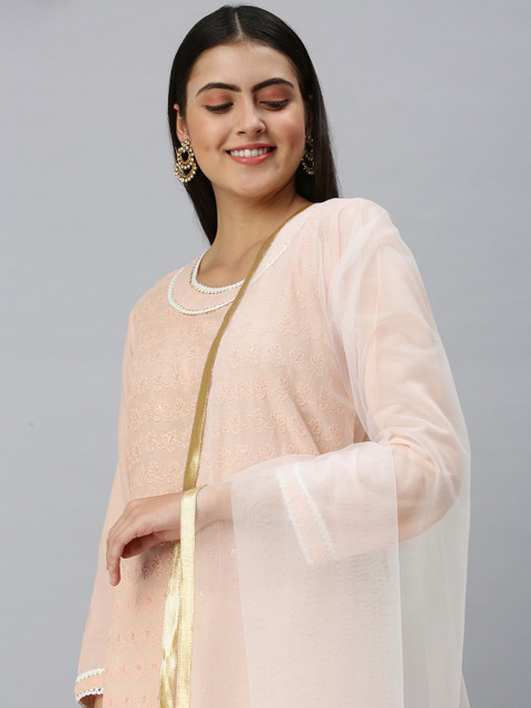 flaher Women White Gotta Patti Net Dupatta