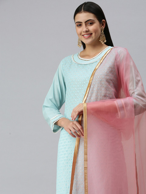 flaher Women Pink Gotta Patti Net Dupatta