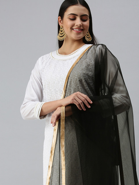 flaher Women Black Gotta Patti Net Dupatta