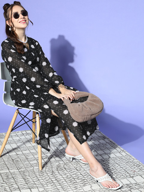 plusS Women Stylish Black Geometric Volume Play Dress