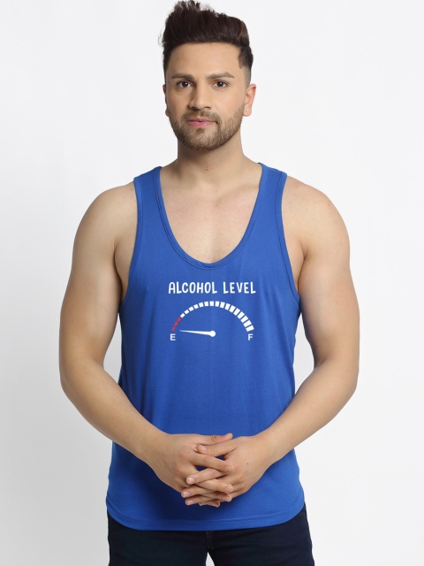 Friskers Men Blue & White Printed Pure Cotton Gym Vest