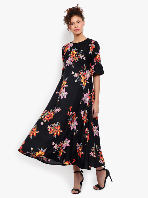 Indietoga Women Black Floral Printed Crepe Maxi Dress - Image 6