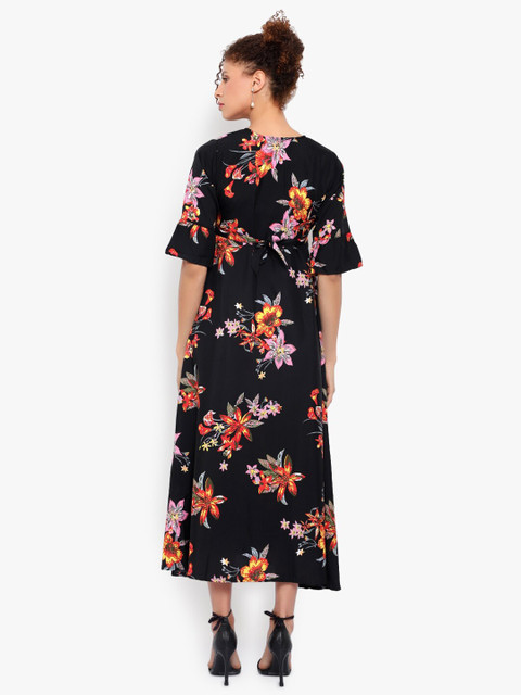 Indietoga Women Black Floral Printed Crepe Maxi Dress - Image 5