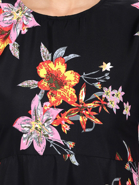 Indietoga Women Black Floral Printed Crepe Maxi Dress - Image 2