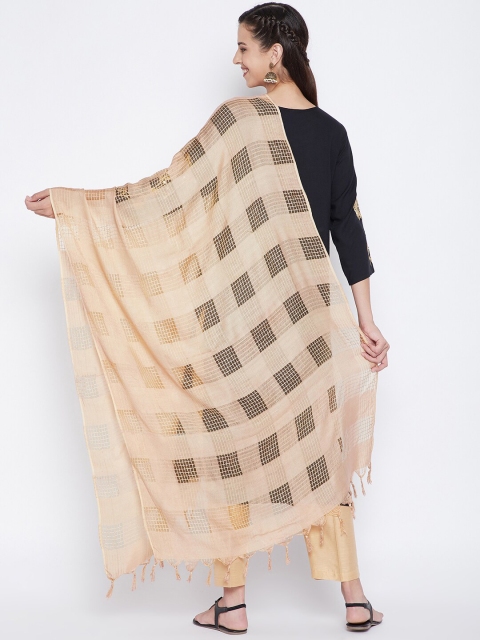 Clora Creation Beige Checked Pure Cotton Dupatta - Image 4