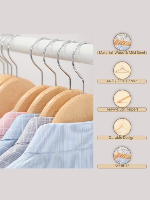MARKET99 Pack Of 12 Khaki-Coloured Wooden Hangers - Image 5