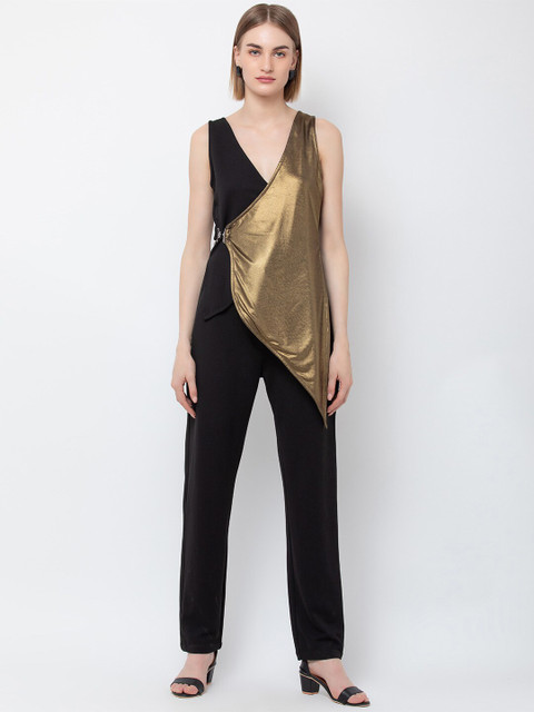 DODO & MOA Women Black & Gold-Coloured Jumpsuit
