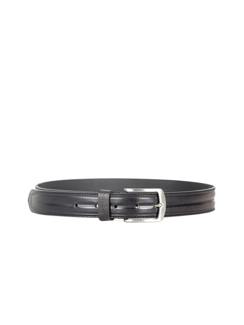 THE CLOWNFISH Men Black Textured Leather Belt