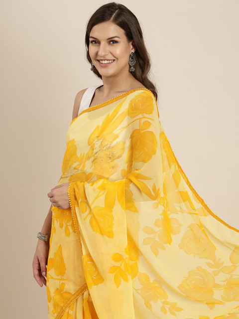 Sangria Yellow Floral Pure Chiffon Saree - Image 2