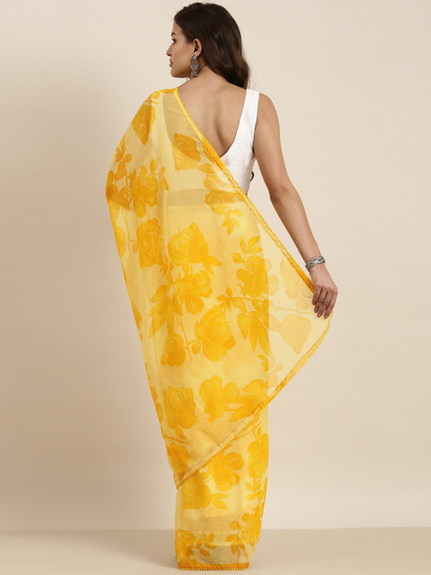 Sangria Yellow Floral Pure Chiffon Saree - Image 3