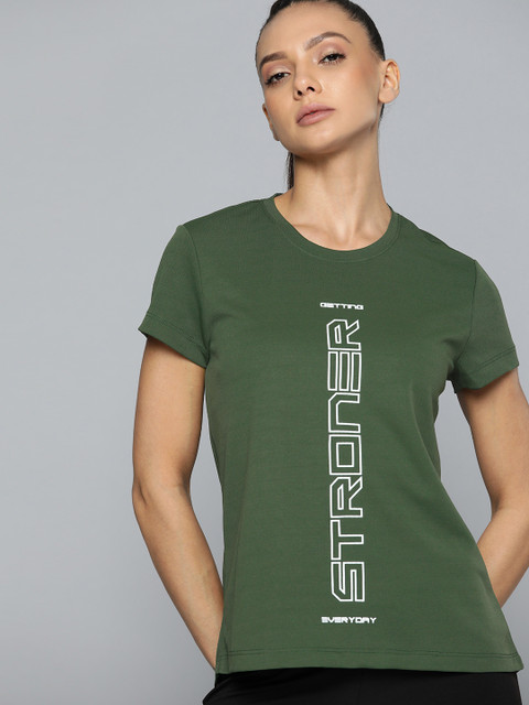 HRX By Hrithik Roshan Training Women Kombu Green Rapid-Dry Typography Tshirts