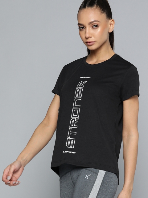 HRX By Hrithik Roshan Training Women Jet Black Rapid-Dry Typography Tshirts