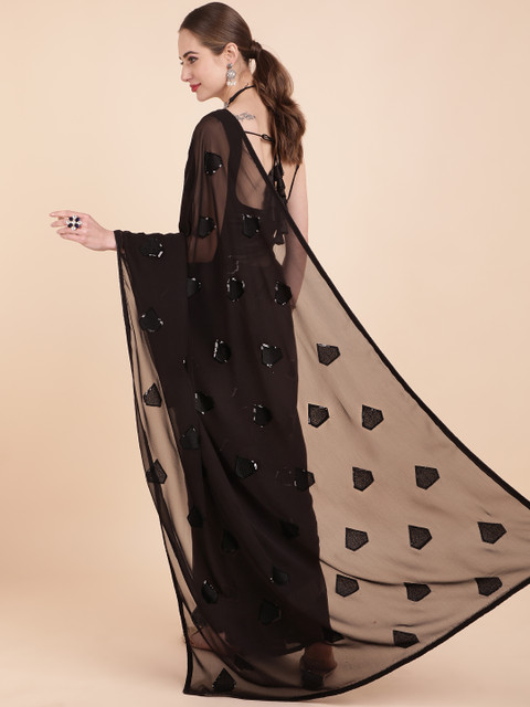 Sangria Black Embellished Sequinned Pure Georgette Saree - Image 5