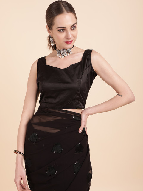 Sangria Black Embellished Sequinned Pure Georgette Saree - Image 7