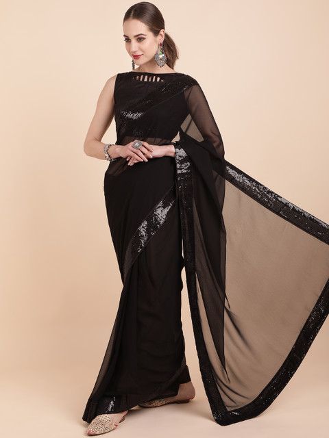 Sangria Black Sequinned Pure Georgette Saree - Image 4