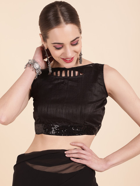 Sangria Black Sequinned Pure Georgette Saree - Image 7