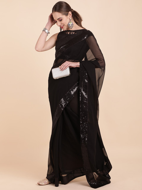 Sangria Black Sequinned Pure Georgette Saree - Image 3