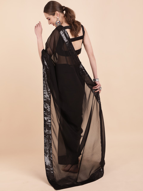 Sangria Black Sequinned Pure Georgette Saree - Image 5