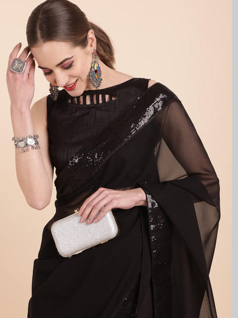 Sangria Black Sequinned Pure Georgette Saree - Image 2