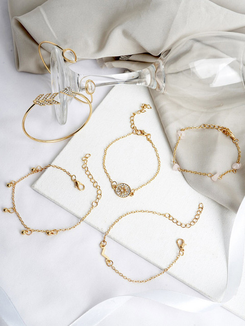 JOKER & WITCH Women Set Of 6 Gold-Toned & White Link Bracelet