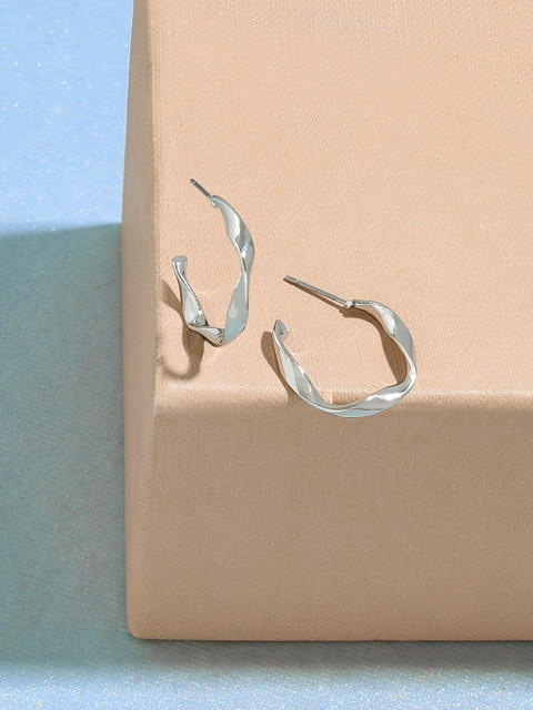 Accessorize London Women Silver Small Twist Hoop Earrings