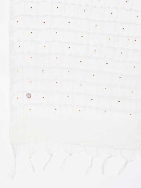 Clora Creation Cream-Coloured Checked Organza Sequinned Net Dupatta - Image 2
