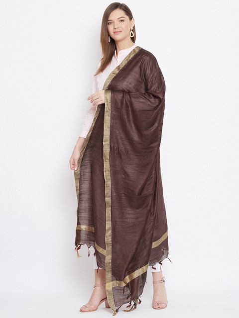 Clora Creation Brown & Gold-Toned Cotton Tussar Dupatta