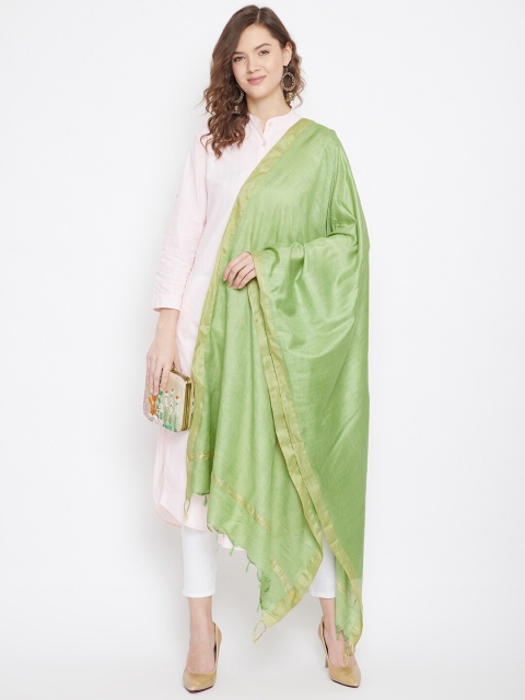 Clora Creation Green & Gold-Toned Cotton Tussar Dupatta with Zari - Image 5