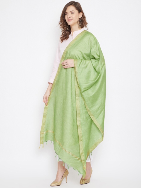 Clora Creation Green & Gold-Toned Cotton Tussar Dupatta with Zari - Image 3