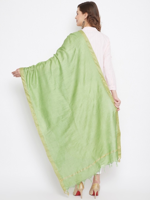 Clora Creation Green & Gold-Toned Cotton Tussar Dupatta with Zari - Image 4