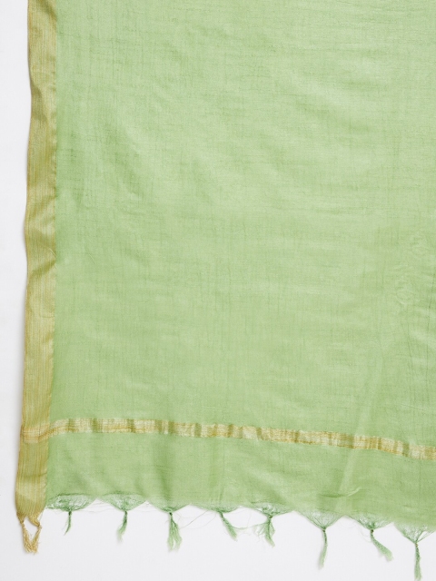 Clora Creation Green & Gold-Toned Cotton Tussar Dupatta with Zari - Image 2