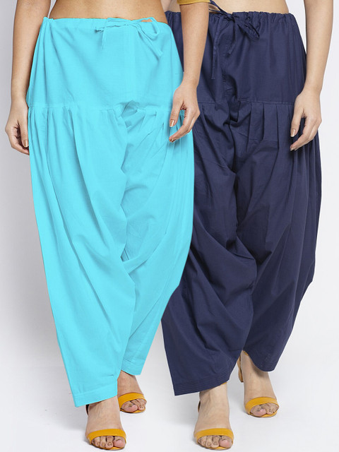 GRACIT Pack of 2 Women Navy Blue & Turquoise Blue Solid Cotton Salwar