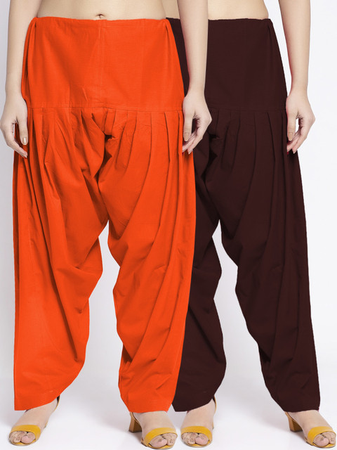 GRACIT Women Orange & Brown Pack of 2 Solid Cotton Salwars