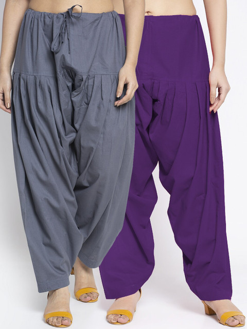 GRACIT Women Pack of 2 Grey & Purpled Solid Loose Fit Cotton Salwar