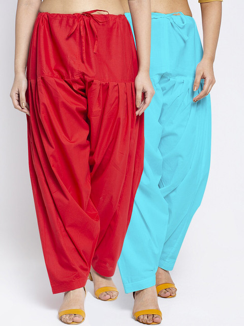 GRACIT Women Red & Blue Pack of 2 Solid Cotton Salwar