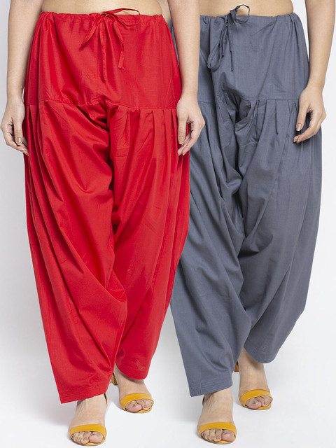 GRACIT Women Red & Grey Pack of 2 Solid Cotton Salwar