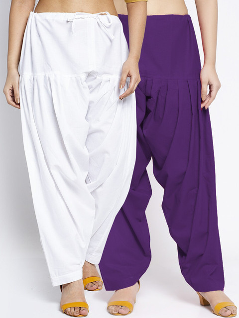 GRACIT Women White & Purple Pack of 2 Solid Cotton Salwars