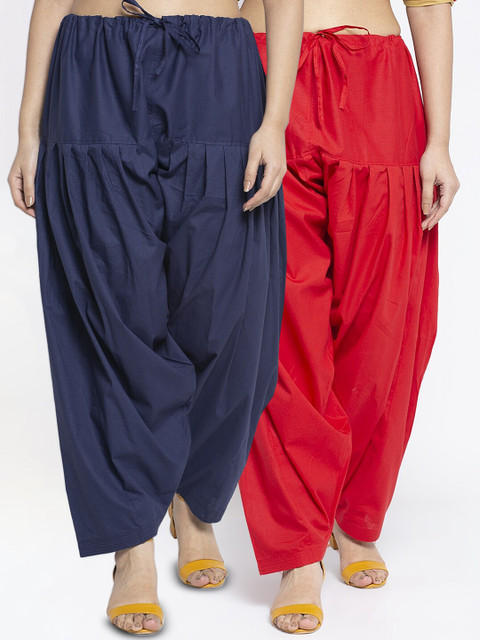 GRACIT Women Pack of 2 Navyblue & Red Solid Loose Fit Cotton Salwar