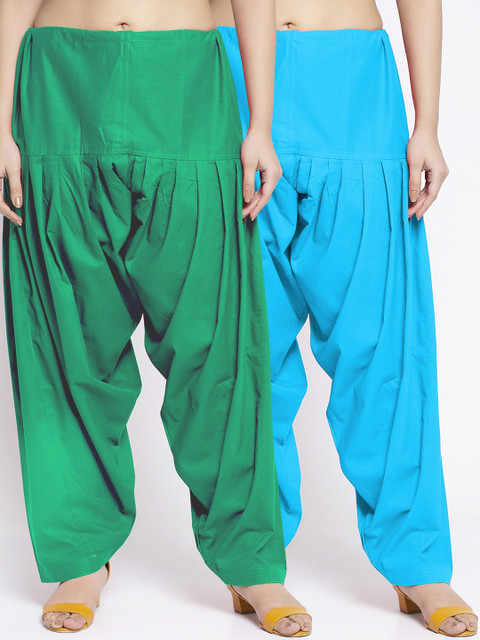 GRACIT Women Green & Blue Pack of 2 Solid Cotton Salwar
