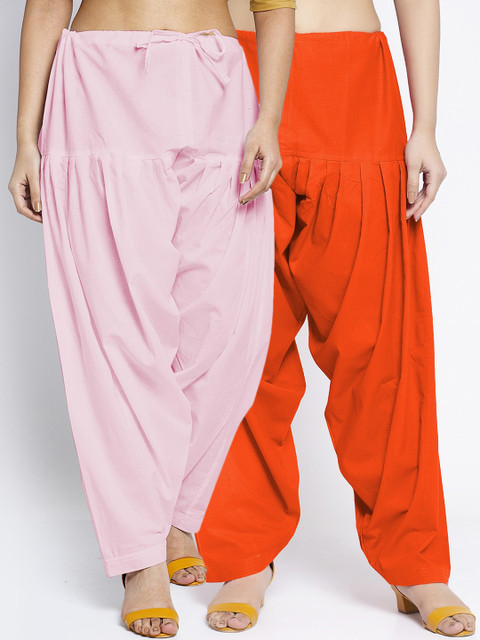 GRACIT Women Orange & Pink Pack of 2 Solid Cotton Salwar