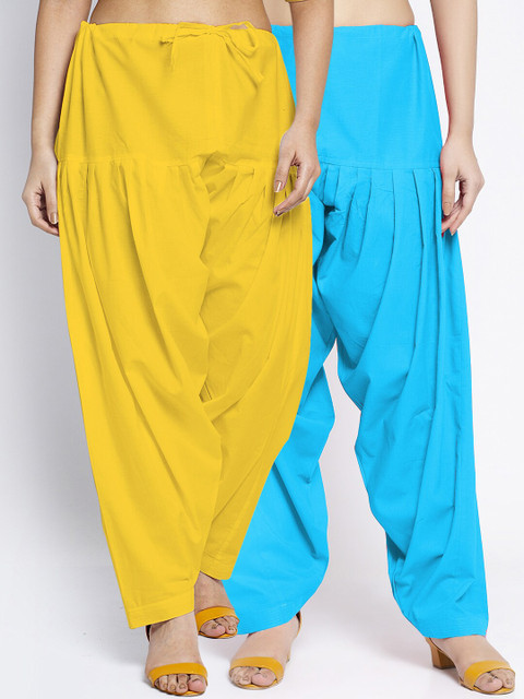 GRACIT Pack of 2 Women Yellow & Turquoise Blue Solid Cotton Salwar